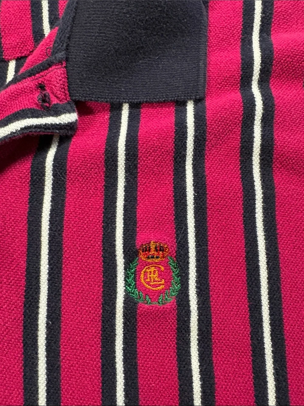 Vintage Chaps Ralph Lauren Polo Shirt Men’s Large Red Navy Striped 90s Preppy